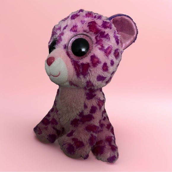 TY Beanie Boos Glamour The Leopard Pink & Purple 9” Beanie Plush Glitter Eyes. - Picture 5 of 11